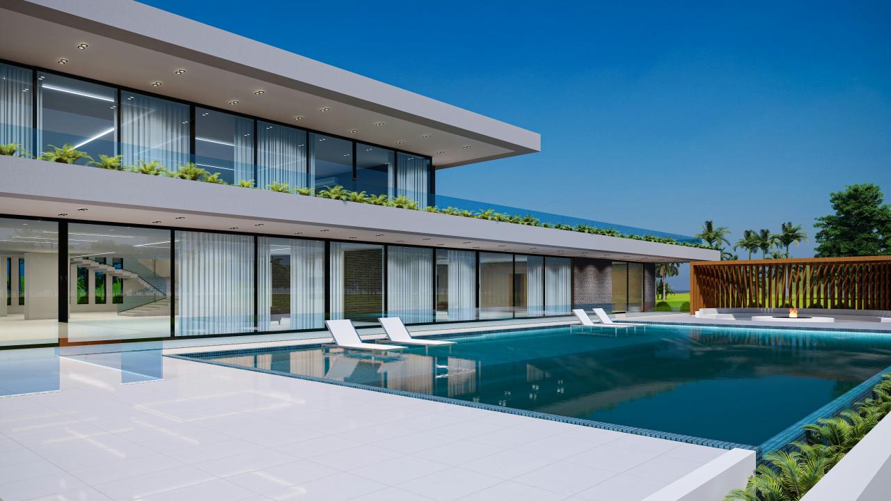 a swimming pool outside a house